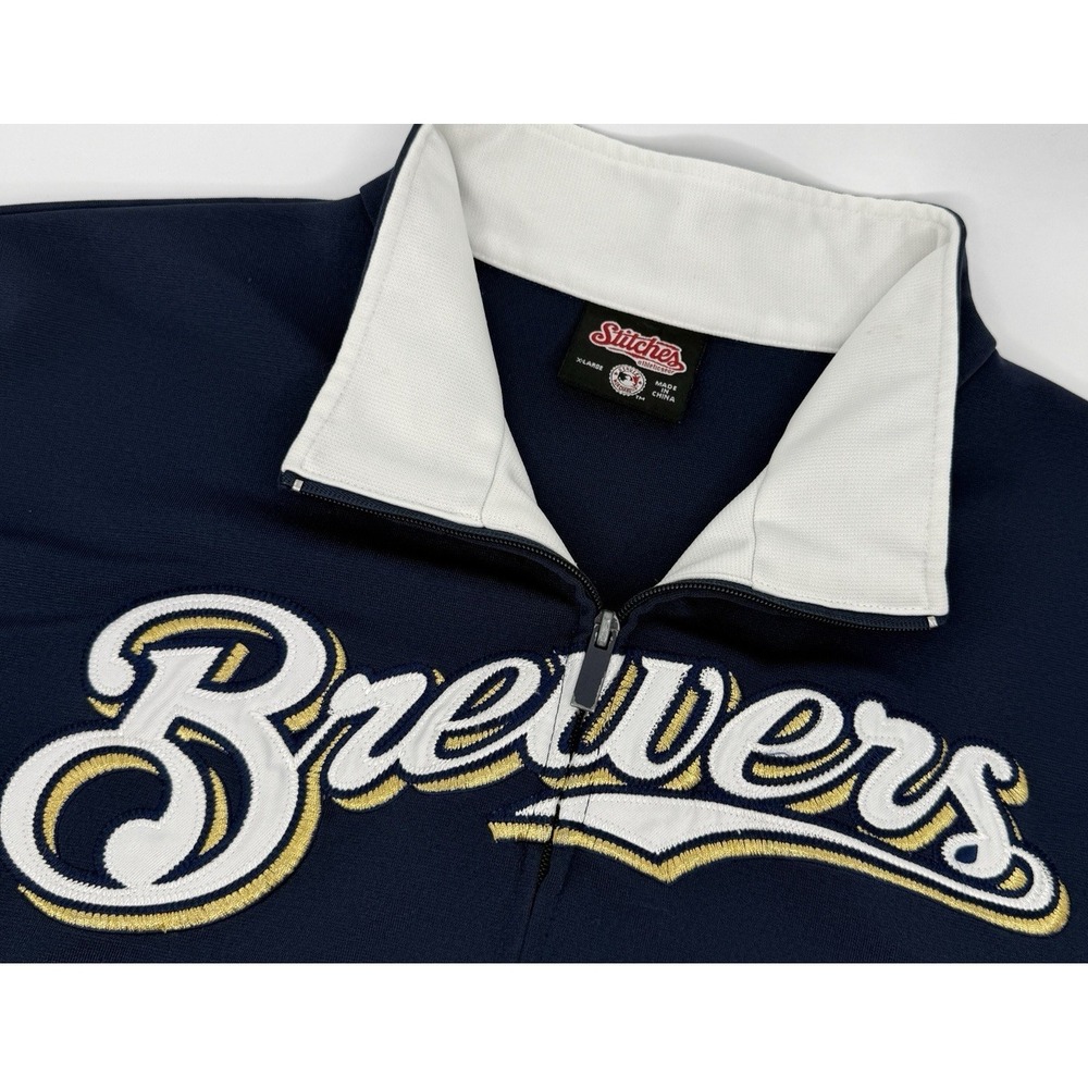 Milwaukee‎ Brewers Stitches Jacket Men's XL Full Zip Navy MLB Baseball Athletic
